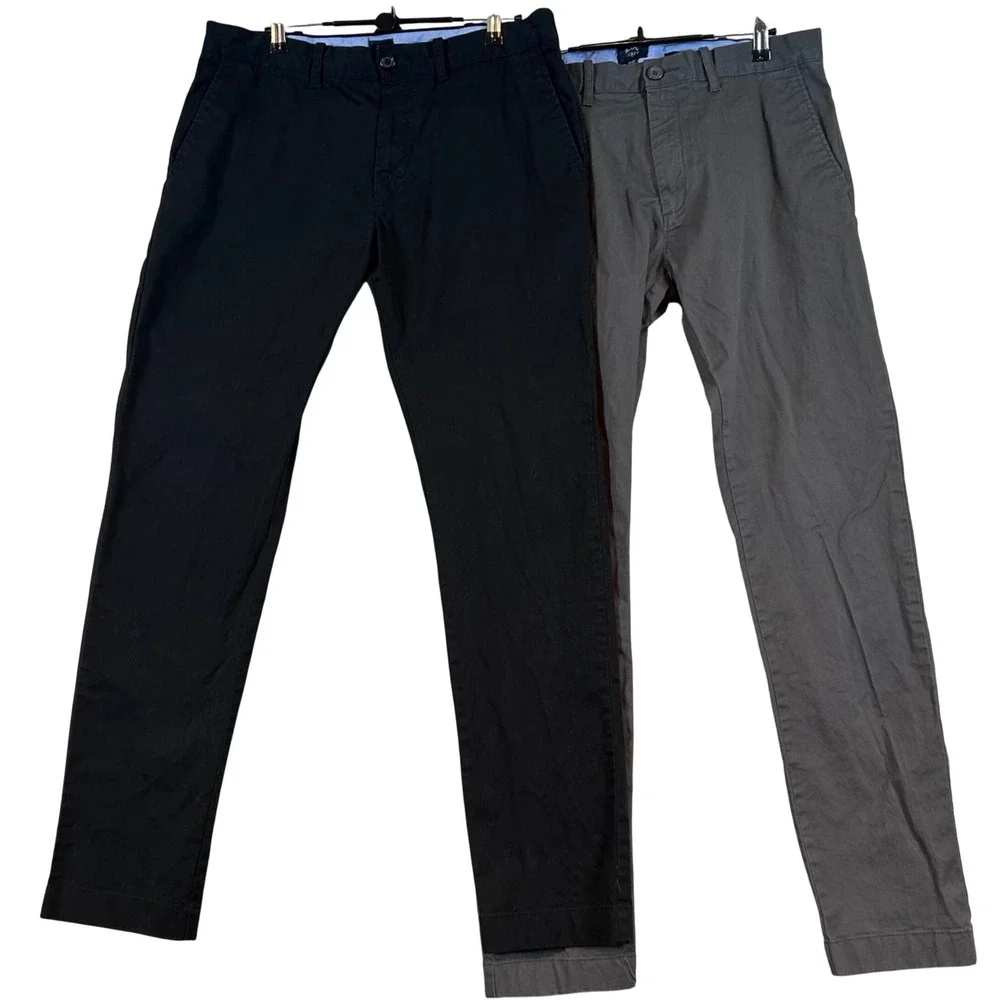 Lot of 2 J.Crew Flex Chino Driggs Slim Fit Pants Black & Grey 32x32 Mens Classic